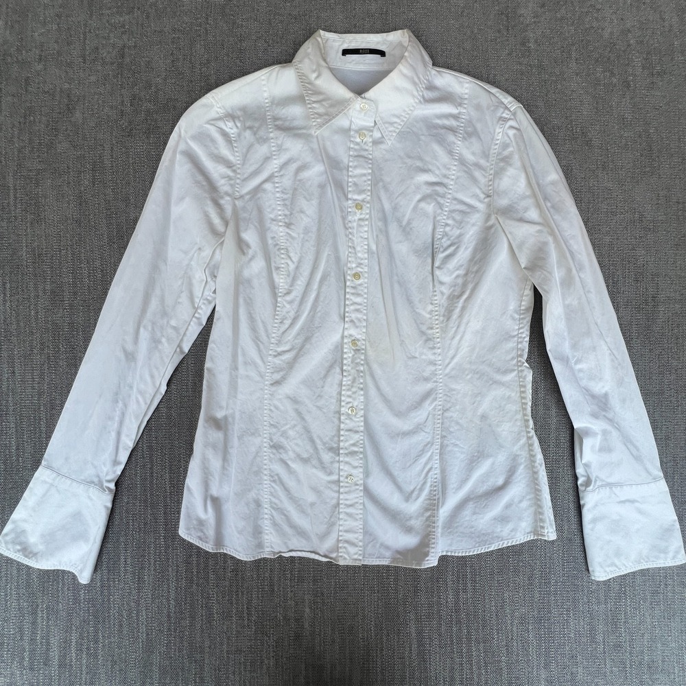 BOSS Hugo Boss Dress Shirt Womens White Fitted Formal Office Career Button-Up